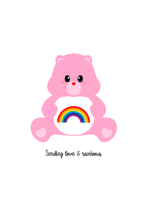 Care bear troetelbeertje sending love and rainbows-Ansichtkaarten-Studio Inktvis-Studio Inktvis