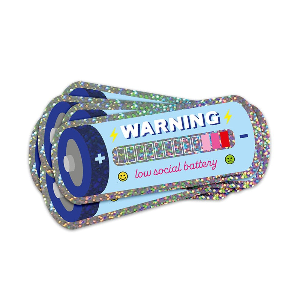 Sticker Graph Battery Glitter sticker Low social battery – Studio Inktvis