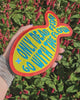 Wall art Spiegel Only dead fish Rood, Geel, Teal letters en Licht blauw oogje