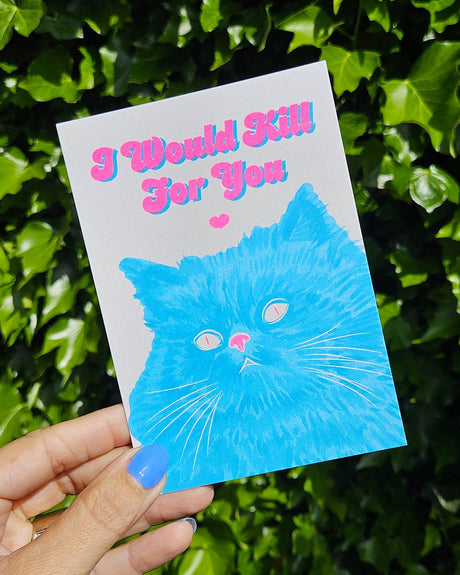 Riso print I would kill for you kat-Ansichtkaarten-Fun-Studio Inktvis