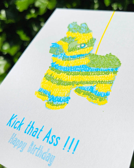 Riso print Kick that ass-Ansichtkaarten-Fun-Studio Inktvis