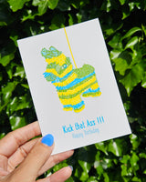 Riso print Kick that ass-Ansichtkaarten-Fun-Studio Inktvis