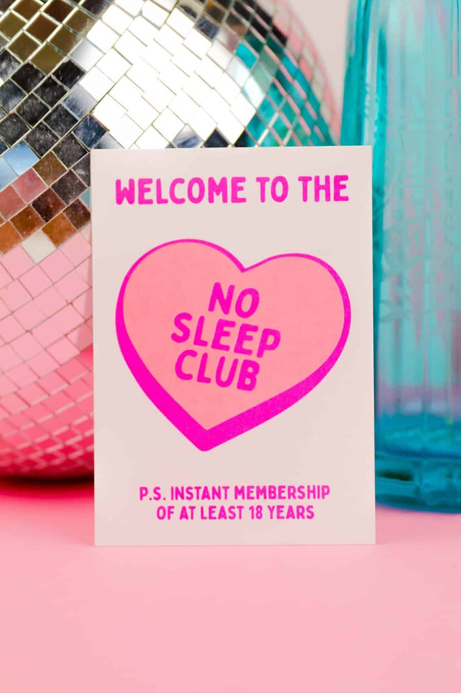 Riso print No sleep club roze-Ansichtkaarten-Fun Riso-Studio Inktvis