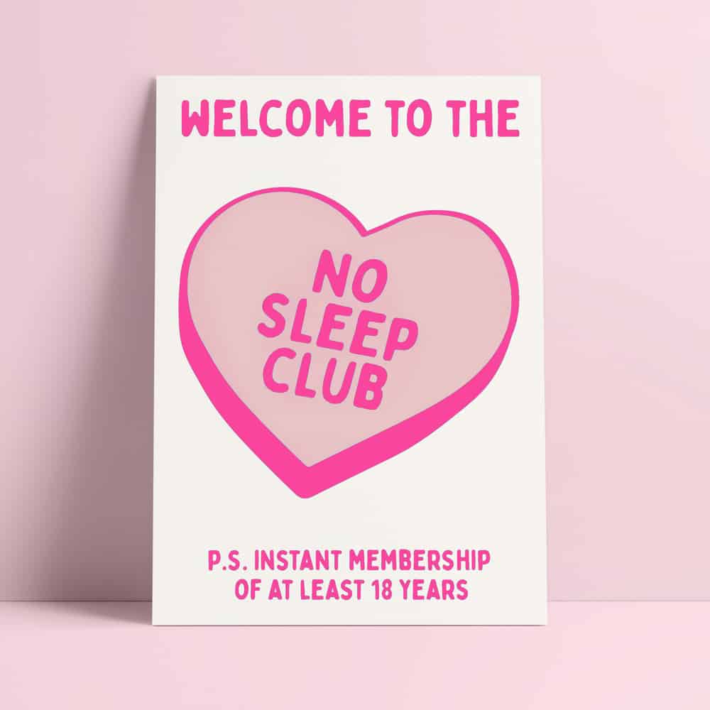Riso print No sleep club roze-Ansichtkaarten-Fun Riso-Studio Inktvis