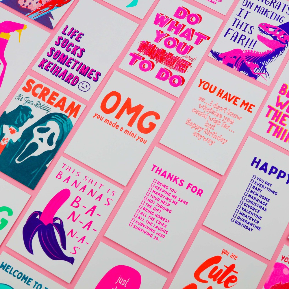 Riso print Thanks for being you, marrying me , surviving 20....-Ansichtkaarten-Fun Riso-Studio Inktvis