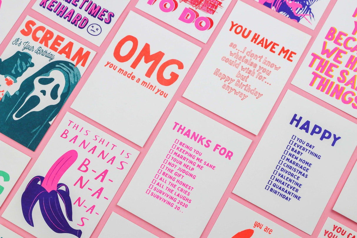 Riso print Thanks for being you, marrying me , surviving 20....-Ansichtkaarten-Fun Riso-Studio Inktvis