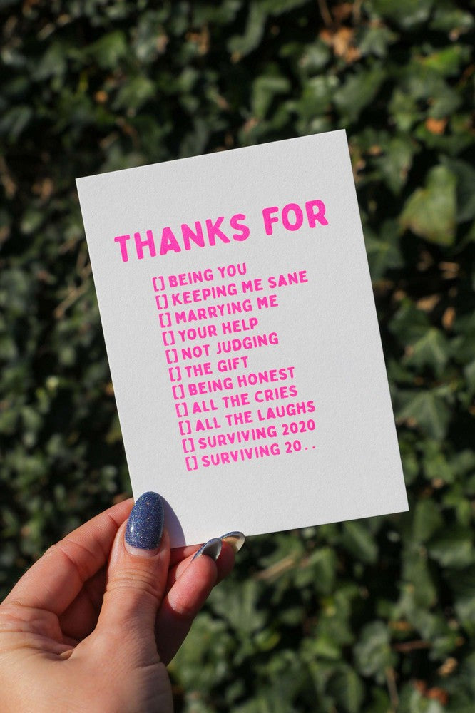 Riso print Thanks for being you, marrying me , surviving 20....-Ansichtkaarten-Fun Riso-Studio Inktvis
