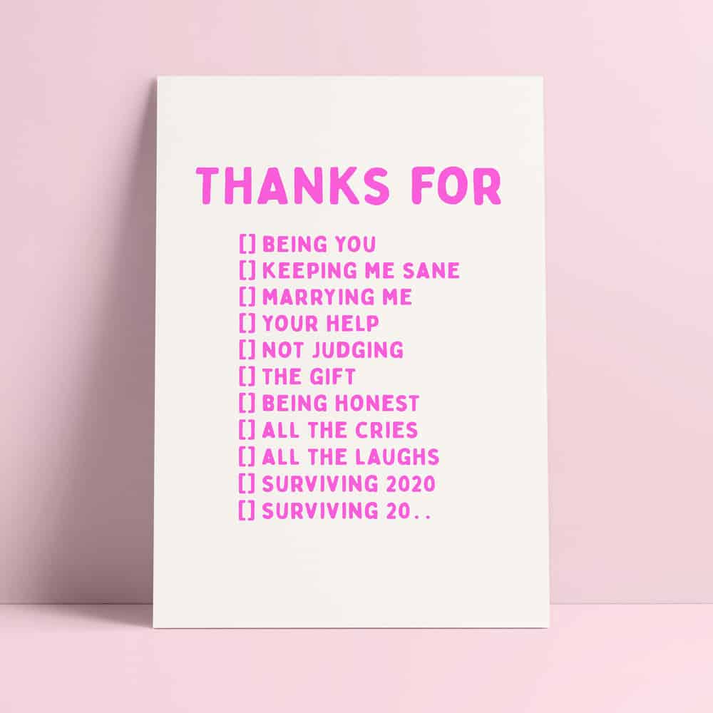 Riso print Thanks for being you, marrying me , surviving 20....-Ansichtkaarten-Fun Riso-Studio Inktvis