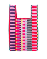 Kleurrijke Stripe Circus rPET opvouwbare boodschappentas met diverse gestreepte patronen