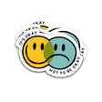 Vaatwasbestendige sticker met overlappende gele blije en blauwe verdrietige smiley en de tekst It's Okay Not To Be Okay.
