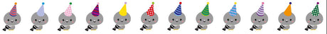 Washi tape met schattige grijze kawaii duifjes met kleurrijke feesthoedjes, 15mm breed.