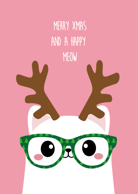 Kerstkaart Poes Merry Christmas and a Happy Meow