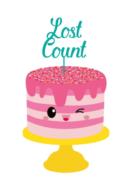 Postkaart Lost count verjaardagstaart