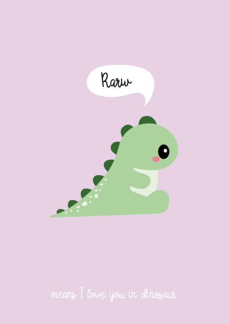 Postkaart Rarw means I love you Dinosaurus
